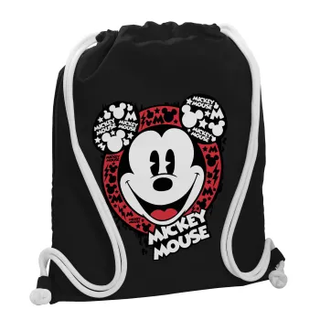 Mickey Mouse, Τσάντα πλάτης πουγκί GYMBAG Μαύρη, με τσέπη (40x48cm) & χονδρά λευκά κορδόνια