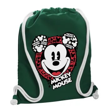 Mickey Mouse, Τσάντα πλάτης πουγκί GYMBAG BOTTLE GREEN, με τσέπη (40x48cm) & χονδρά λευκά κορδόνια