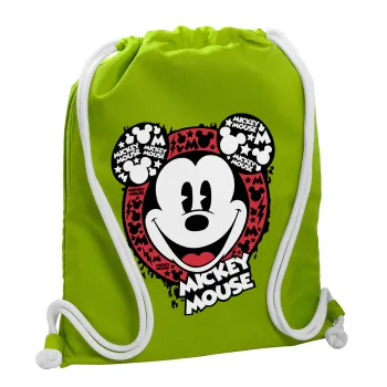 Mickey Mouse, Τσάντα πλάτης πουγκί GYMBAG LIME GREEN, με τσέπη (40x48cm) & χονδρά κορδόνια