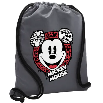 Mickey Mouse, Τσάντα πλάτης πουγκί GYMBAG ΓΚΡΙ, με τσέπη (40x48cm) & χονδρά κορδόνια