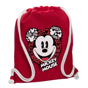 Mickey Mouse, Τσάντα πλάτης πουγκί GYMBAG Κόκκινη, με τσέπη (40x48cm) & χονδρά κορδόνια