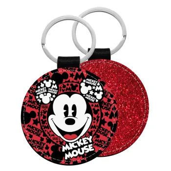 Mickey Mouse, Μπρελόκ Δερματίνη, στρογγυλό ΚΟΚΚΙΝΟ (5cm)