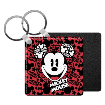 Mickey Mouse, Μπρελόκ Δερματίνη, τετράγωνο ΜΑΥΡΟ (5x5cm)