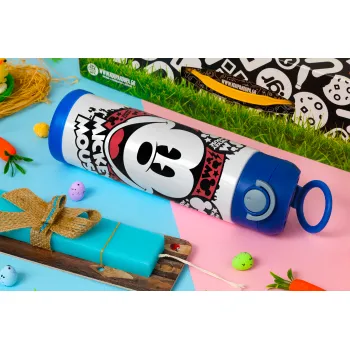 Mickey Mouse, Πασχαλινή Λαμπάδα με Παιδικό παγούρι θερμό, ανοξείδωτο, με καλαμάκι ασφαλείας, ΜΠΛΕ (500ml)