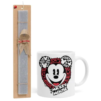 Mickey Mouse, Easter Set, Ceramic Cup (330ml) & Easter aromatic flat candle (30cm) (GRAY)