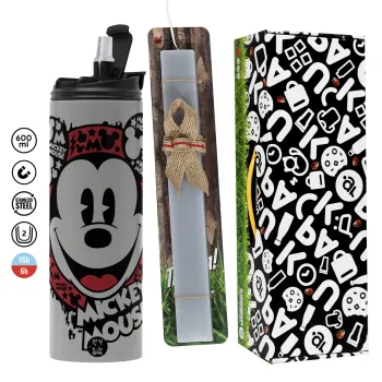 Mickey Mouse, Easter candle with Grey Tumbler Thermo 600ml & aromatic flat candle (30cm) (GREY)