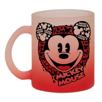 Mickey Mouse, Κούπα γυάλινη δίχρωμη με βάση το κόκκινο ματ, 330ml
