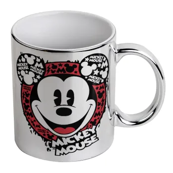 Mickey Mouse, Mug ceramic, silver mirror, 330ml