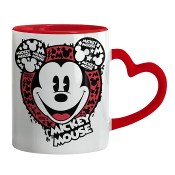 Mickey Mouse, Κούπα καρδιά χερούλι κόκκινη, κεραμική, 330ml