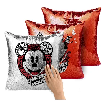 Mickey Mouse, Μαξιλάρι καναπέ Μαγικό Κόκκινο με πούλιες 40x40cm περιέχεται το γέμισμα