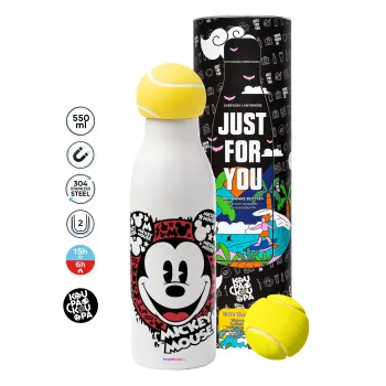 Mickey Mouse, Μπάλα τένις μεταλλικό παγούρι θερμός, διπλού τοιχώματος, 550ml