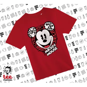 Mickey Mouse, Άνετο παιδικό T-Shirt ΚΟΚΚΙΝΟ από 100% βαμβάκι, για κάθε μέρα. Vegan & OEKO-TEX πιστοποιημένο.
