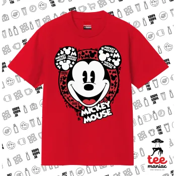 Mickey Mouse, Κλασικό T-Shirt, διπλής ραφής, χωρίς πλευρικές ραφές ΚΟΚΚΙΝΟ από 100% βαμβάκι. Vegan & OEKO-TEX πιστοποιημένο.