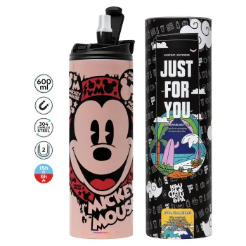 Mickey Mouse, Tumbler ποτήρι θερμό ΡΟΖ από ανοξείδωτο ατσάλι 600ml