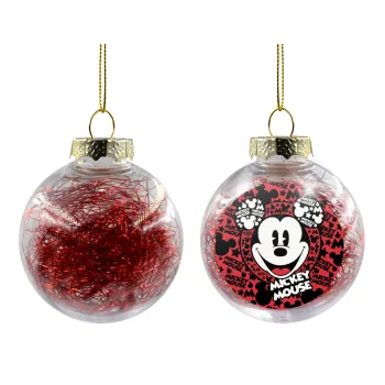 Mickey Mouse, Transparent Christmas tree ball ornament with red filling 8cm