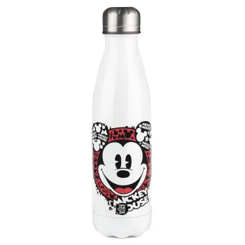 Mickey Mouse, Μεταλλικό παγούρι θερμός Λευκό (Stainless steel), διπλού τοιχώματος, 500ml