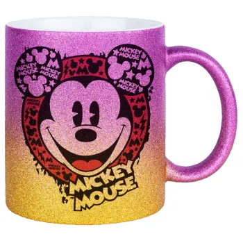 Mickey Mouse, Κούπα Χρυσή/Ροζ Glitter, κεραμική, 330ml