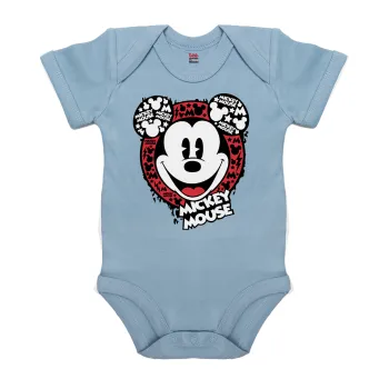 Mickey Mouse, Βρεφικό φορμάκι μωρού, 0-18 μηνών, Μπλε, 100% Organic Cotton, κοντομάνικο