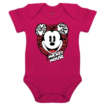 Mickey Mouse, Βρεφικό φορμάκι μωρού, 0-18 μηνών, ΡΟΖ, 100% Organic Cotton, κοντομάνικο