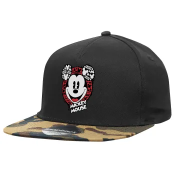 Mickey Mouse, Καπέλο Ενηλίκων Flat Snapback Μαύρο/Παραλλαγή, (100% ΒΑΜΒΑΚΕΡΟ TWILL, ΕΝΗΛΙΚΩΝ, UNISEX, ONE SIZE)