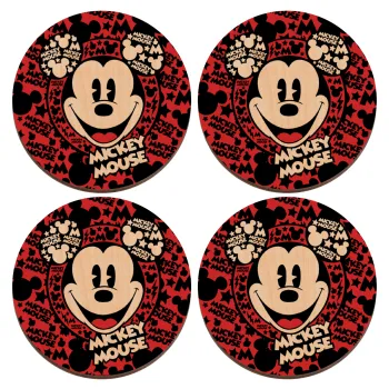 Mickey Mouse, ΣΕΤ x4 Σουβέρ ξύλινα στρογγυλά plywood (9cm)