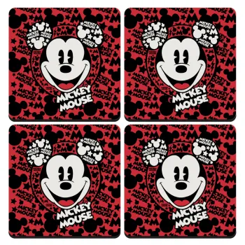 Mickey Mouse, ΣΕΤ 4 Σουβέρ ξύλινα τετράγωνα (9cm)