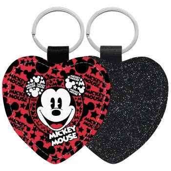 Mickey Mouse, Μπρελόκ PU δερμάτινο glitter καρδιά ΜΑΥΡΟ