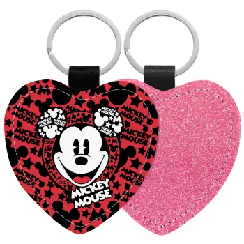 Mickey Mouse, Μπρελόκ PU δερμάτινο glitter καρδιά ΡΟΖ