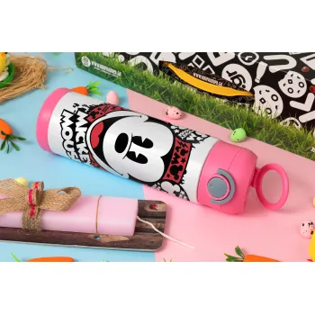 Mickey Mouse, Πασχαλινή Λαμπάδα με Παιδικό παγούρι θερμό, ανοξείδωτο, με καλαμάκι ασφαλείας, ΡΟΖ (500ml)