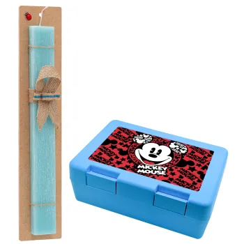 Mickey Mouse, Easter Set, children's snack container BLUE & Easter aromatic flat candle (30cm) (TURQUOISE)