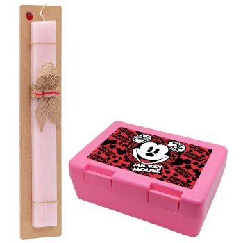 Mickey Mouse, Easter Set, children's snack container PINK & scented flat Easter candle (30cm) (PINK)