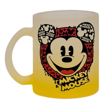 Mickey Mouse, Κούπα γυάλινη δίχρωμη με βάση το κίτρινο ματ, 330ml