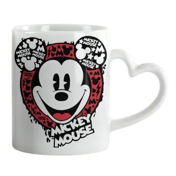 Mickey Mouse, Κούπα καρδιά χερούλι λευκή, κεραμική, 330ml
