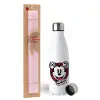Easter Set, metallic stainless steel water bottle (750ml) & scented flat Easter candle (30cm) (PINK)