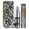 Easter Set, metallic stainless thermos flask (500ml) & scented flat Easter candle (30cm) (GRAY)
