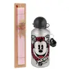 Easter Set, metallic Silver aluminum water bottle (500ml) & scented flat Easter candle (30cm) (PINK)