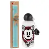 Easter Set, metallic aluminum water bottle (500ml) & scented flat candle (30cm) (TURQUOISE)