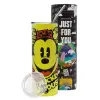 Neon Yellow Travel Tumbler θερμό, μεταλλικό καλαμάκι(Ανωξείδωτο 304 Food grade, BPA free, 600ml)