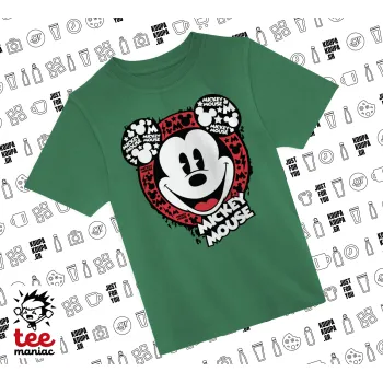 Mickey Mouse, Άνετο παιδικό T-Shirt ΠΡΑΣΙΝΟ από 100% βαμβάκι, για κάθε μέρα. Vegan & OEKO-TEX πιστοποιημένο.