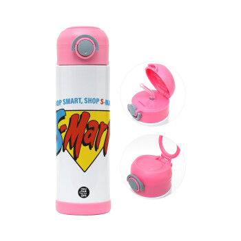 S-mart Evil Dead, Παιδικό παγούρι θερμό, ανοξείδωτο, με καλαμάκι ασφαλείας, ΡΟΖ (500ml)