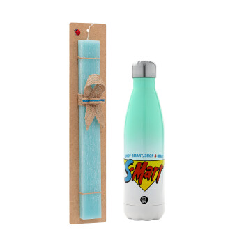S-mart Evil Dead, Easter Set, Metallic green/white thermos (Stainless steel), double-walled, 500ml & scented flat Easter candle (30cm) (TURQUOISE)