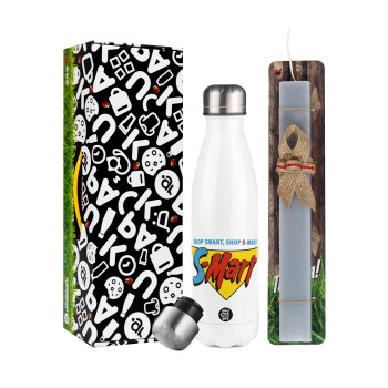 S-mart Evil Dead, Easter candle, metallic white thermos bottle (500ml) & aromatic flat candle (30cm) (GRAY)