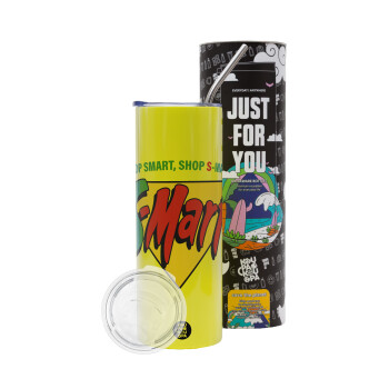 S-mart Evil Dead, Neon Yellow Travel Tumbler, with metal straw (Stainless steel 304 Food grade, BPA free, 600ml)