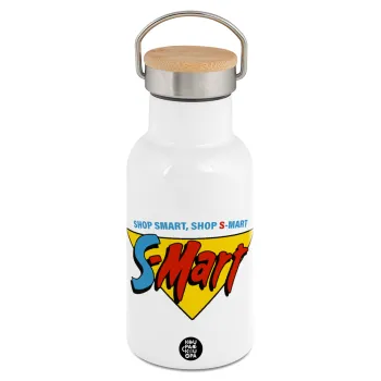 S-mart Evil Dead, Metallic thermos (Stainless steel) White with wooden lid (bamboo), double-walled, 350ml