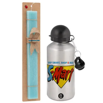 S-mart Evil Dead, Easter Set, metallic silver aluminum water bottle (500ml) & scented flat Easter candle (30cm) (TURQUOISE)