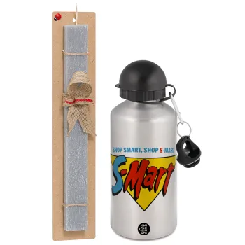 S-mart Evil Dead, Easter Set, metallic silver aluminum water bottle (500ml) & aromatic flat Easter candle (30cm) (GRAY)