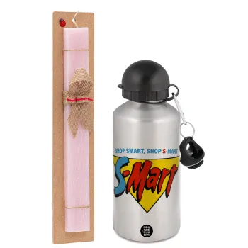 S-mart Evil Dead, Easter Set, metallic Silver aluminum water bottle (500ml) & scented flat Easter candle (30cm) (PINK)