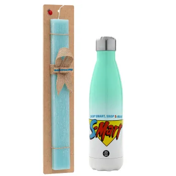S-mart Evil Dead, Easter Set, Metallic green/white thermos (Stainless steel), double-walled, 500ml & scented flat Easter candle (30cm) (TURQUOISE)