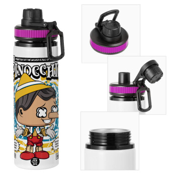 Pinocchio, Metallic water bottle with safety lid, 850ml aluminum