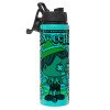 Metallic water bottle with safety lid, 850ml aluminum